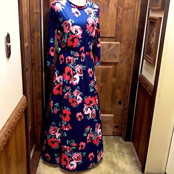 NWT Jersey Feel Soft Boutique Stretch Floral Maxi Dress - Picture 1 of 6